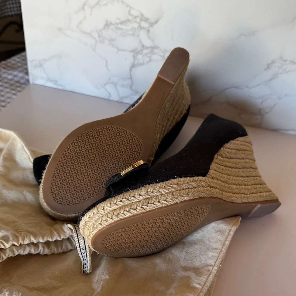 Tory Burch Black Canvas Espadrille Wedges – Size 8 - Picture 2 of 5